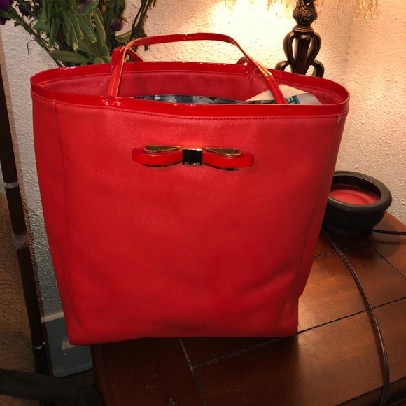 Baker by Ted Baker Handbags - Ted Baker 'Bow' Shopper HotRed Faux-Leather Tote